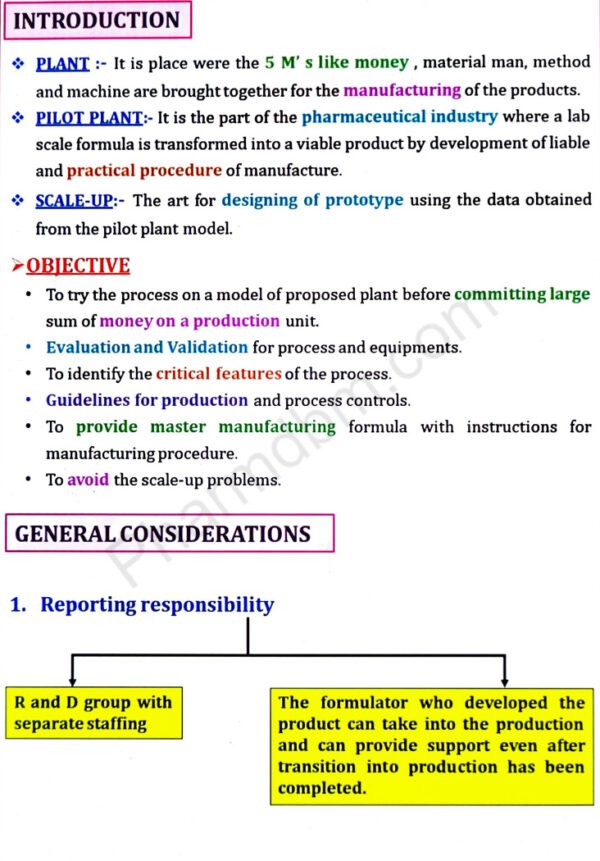 Introduction of plant, pilot plant and scale-up technique