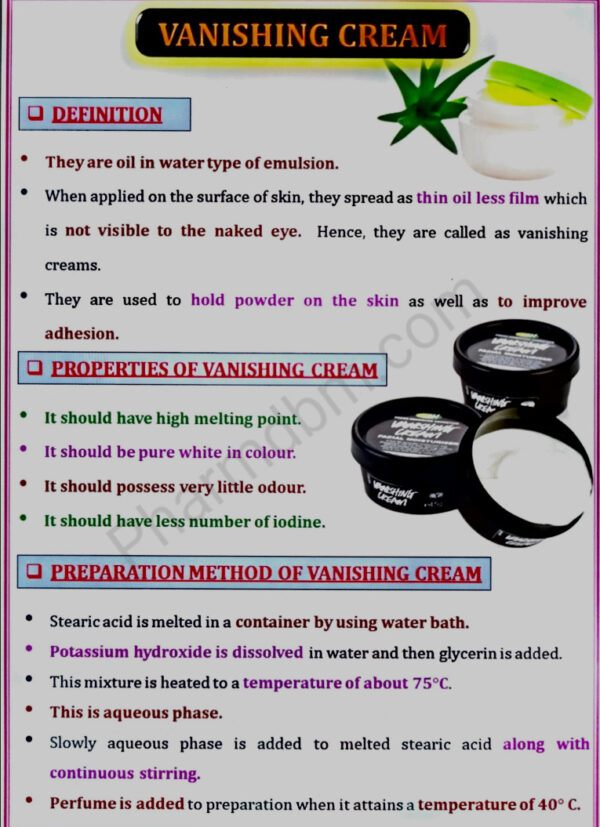 Properties of vanishing cream