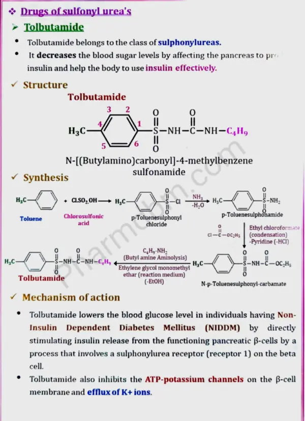 Drugs of sulfonyl urea's - Tolbutamide