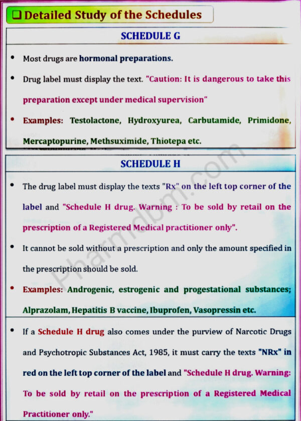 Detailed Study of the Schedules