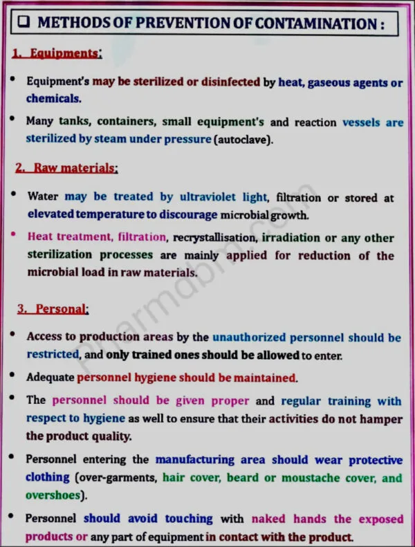 Methods of prevention of contamination