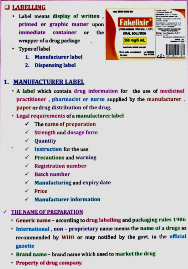 Manufacturer label & Dispensing label