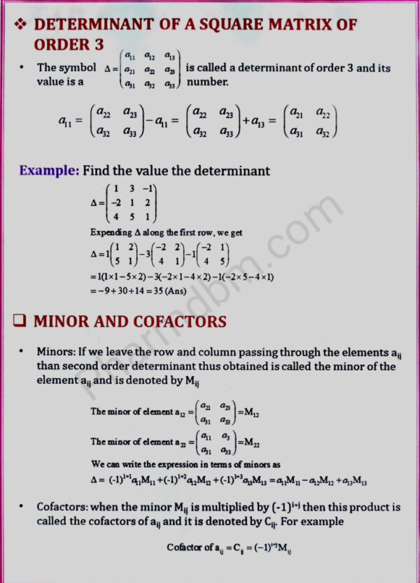 Determinant of a square matrix of order 3