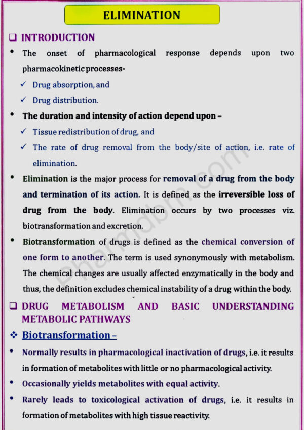 Elimination - Biopharmaceutics